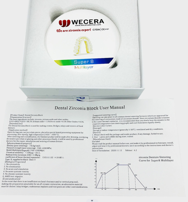 Dental Yttria Stabilized Full Contour Zirconia Block B2 D98*25mm ISO CE Approved